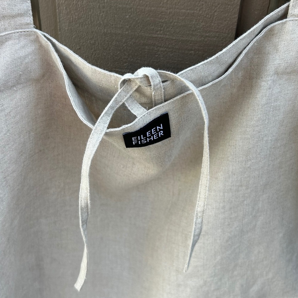 Eileen Fisher Linen Tote Bag Beige Shoulder Shopper Minimalist Tie Closure - Picture 4 of 9